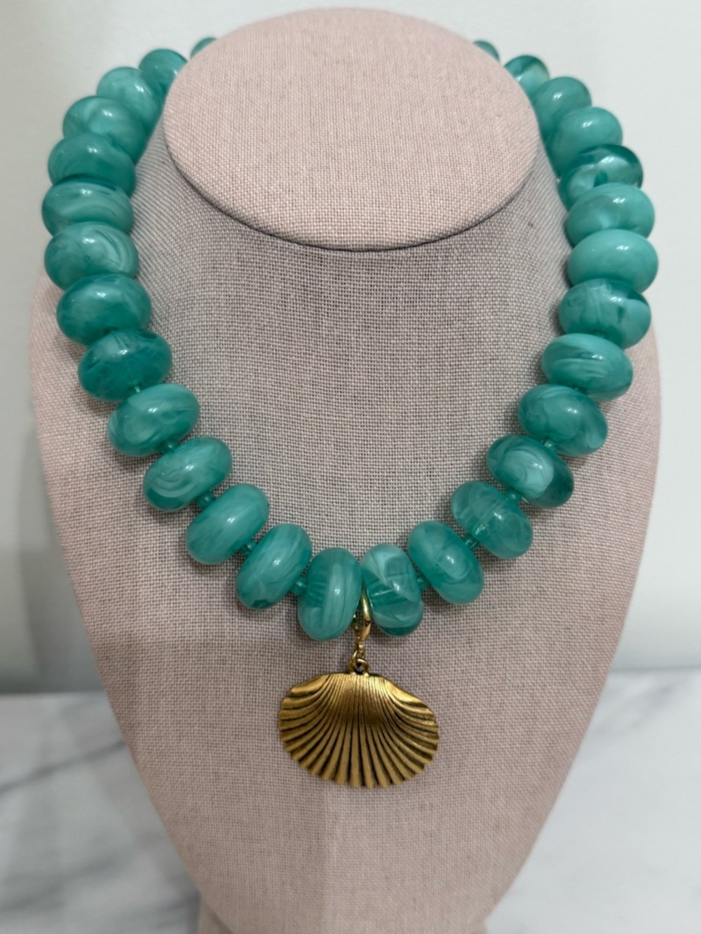 Teal Beaded Shell Pendant Necklace - Women Jewelry